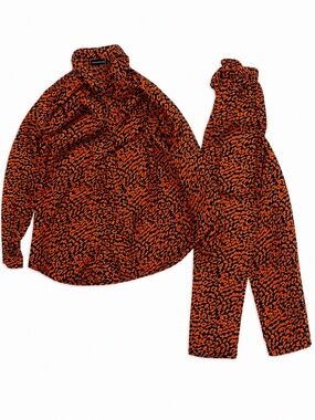 PrettyLittleThing Orange & Navy Leopard Print Co-Ord Set